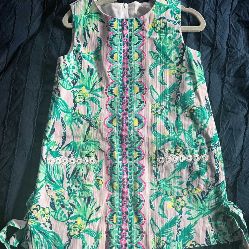 Lilly Pulitzer Girls Green Pink Floral Shift Dress - Picture 2 of 2